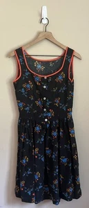 Vintage Wool Dress Overall Black Floral Print Handmade Small 4 6 60s 70s - Picture 1 of 5