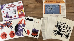 Vintage Stik-ees Halloween Window Clings Witches Ghostly Brew & Icky Spider Webs - Picture 1 of 16