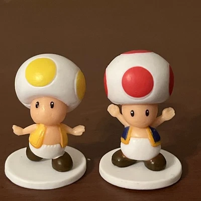 Red Toad & Yellow Toad Mini Action Figures W/Stands - Nintendo/Authentic - Image 1 of 4