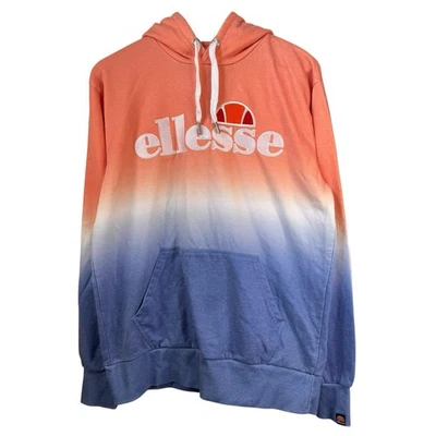 Ellesse Noldor Hoodie Size Large Orange Blue Ombre Unisex Pullover Logo Fleece - Image 1 of 4