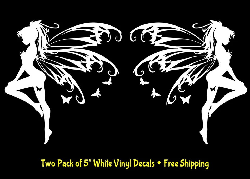 Sexy Fairy Pixie Butterflies Two Pack 5" White Vinyl Decal Car Truck Motorcycle - Image 1 of 2