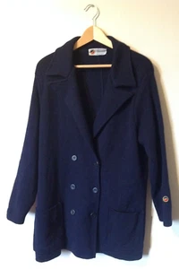 Busnel Long Sleeve Double Breasted Pure Wool Pocket Jacket Navy Made in France - Picture 1 of 6
