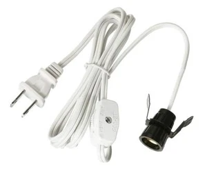 E12 Lamp Cord 6 Ft with Snap-in Clip Candelabra-Base Socket Switch Cord Set Whit - Picture 1 of 6
