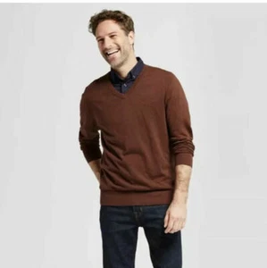 NWT GOODFELLOW & Co. Men's V-neck Wool Blend Pullover Sweater Brown Select Size - Picture 1 of 2
