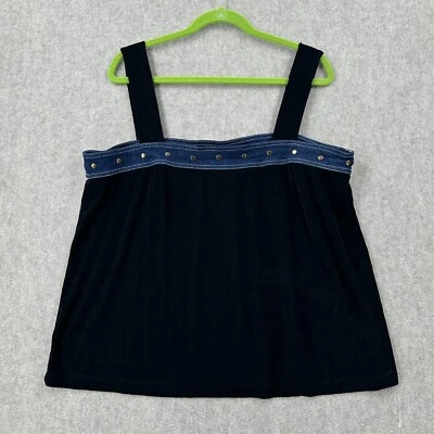 Vikki Vi Slinky Top 2X Spandex Sleeveless Stretchy Travel Denim Studded Trim - Image 1 of 4