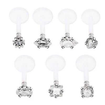 1pc GEM PUSH IN Flexi Bioplast Helix Tragus Earring Stud Labret Bar Star Heart - Image 1 of 3