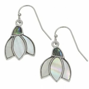 Mother of Pearl Snowdrop Elegant Flower Earrings Jewellery Girl Birthday Gift - Picture 1 of 6