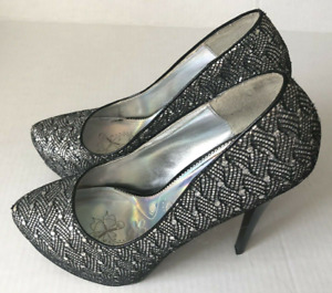 Paprika High Heel Stiletto Shoes Black and Silver Platforms 6" Women's Size 8