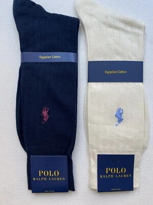 Meias Polo Ralph Lauren masculinas de algodão egípcio pacote com dois, azul marinho e marfim - Imagem 1 de 2