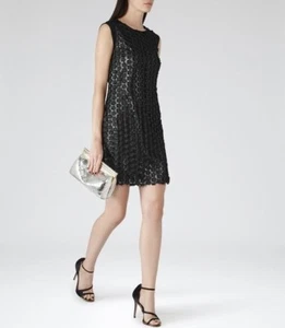 Vestido Reiss Negro Bibi detalle metálico EE. UU. 4/EU 36 NUEVO SIN ETIQUETAS - Imagen 1 de 7