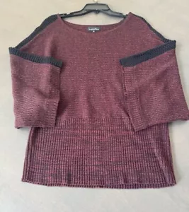 Brittany Black Sweater Variegated Dark red burgundy Dolman wide Sleeve Size XL - Picture 1 of 15