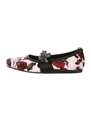Mother of Pearl Floral Velvet Square Toe Flats Embellished Gore at Top 11/41 - Image 1 of 4