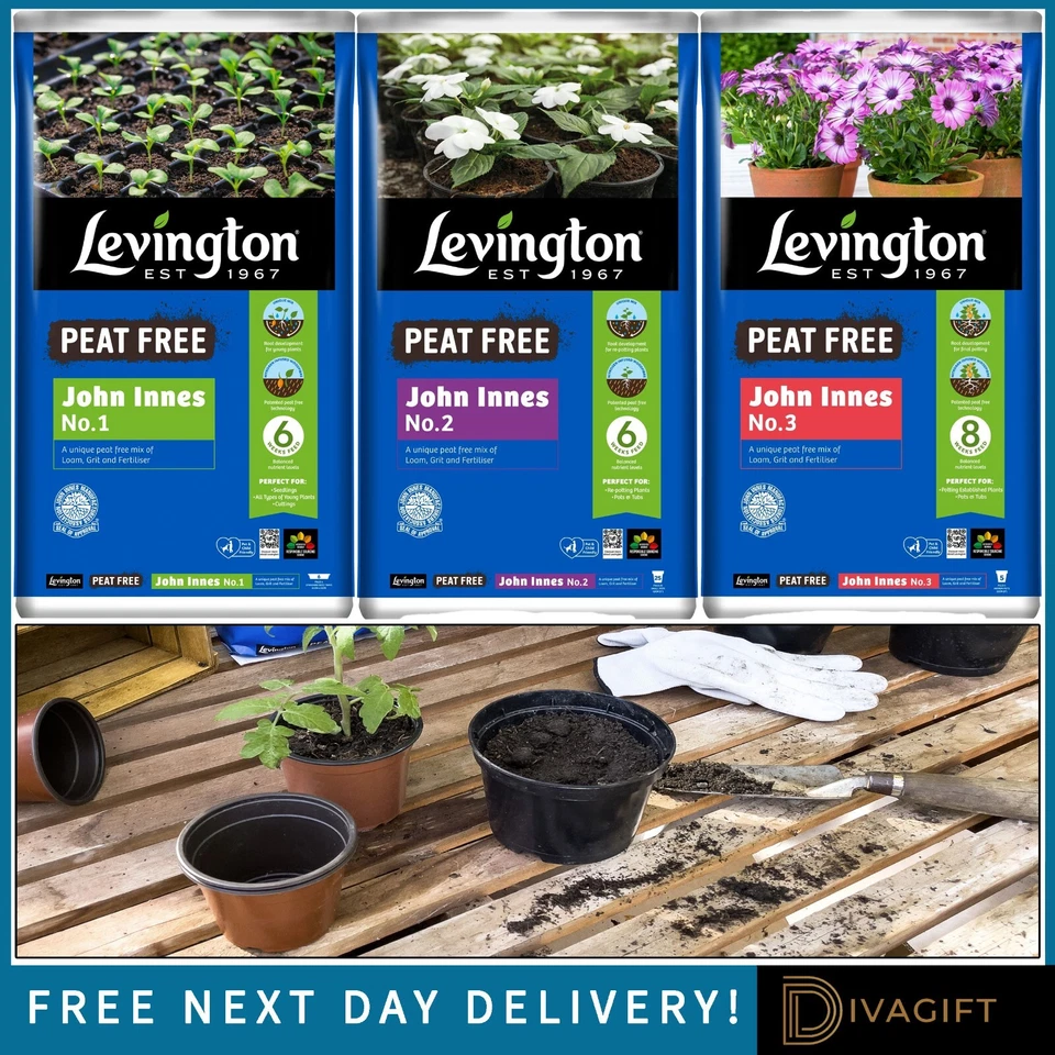 COMPOST SOIL JOHN INNES LEVINGTON PEAT FREE NO 1 NO 2 NO 3 FEEDS UP TO 6 WEEKS