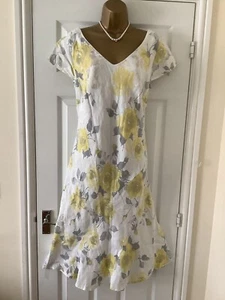 PER UNA SPECIAL OCCASION DRESS WHITE YELLOW FLORAL LINEN FIT FLARE LINED SZ18 46 - Picture 1 of 7