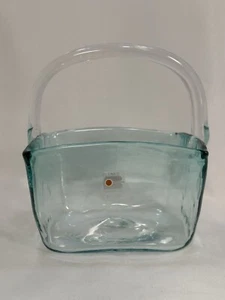 Catalog #7914 ~ BLENKO GLASS SQUARE BASKET ~ Antique Green, Original B Sticker - Picture 1 of 11