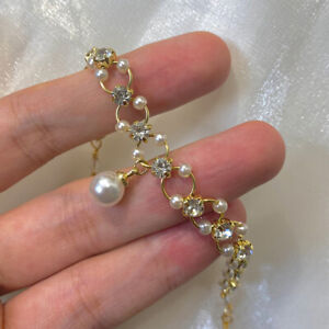 2022 New Sweet Romantic Pearl Rhinestone Crossed Gold Colour Bracelet Set T-❤