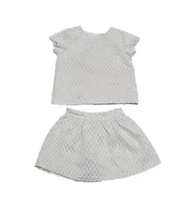 Carters Girl 4 Outfit Dresy Skirt Shirt White Gold Brocade Short Sleeve Button - Picture 1 of 21