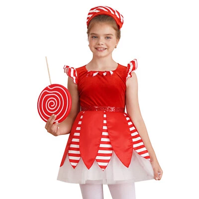 Kids Girls Santa Claus Costume Mesh Dress With Hat Sequins Christmas Costume - Image 1 of 4