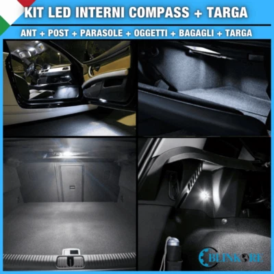 KIT LED INTERNI JEEP COMPASS MP KIT COMPLETO + TARGA CANBUS 6000K NO AVARIA LUCI - Immagine 1 di 2