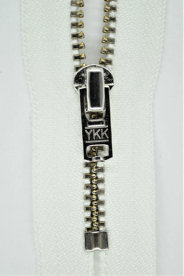 YKK Chiusura Zip 501 Bianco 10 - 18cm per Pantaloni 4mm Metallzähne Argento - Immagine 1 di 1