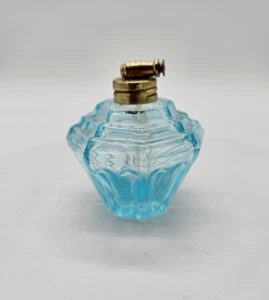 Vintage Mid Century I.W. Rice Blue Art Deco  Glass Atomizer Pump Perfume Bottle - Picture 1 of 7