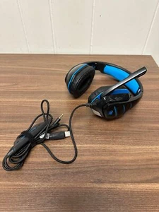 Auriculares para juegos con cable negros y azules sobre la oreja con micrófono Boom USB y 3.5 5E - Imagen 1 de 3
