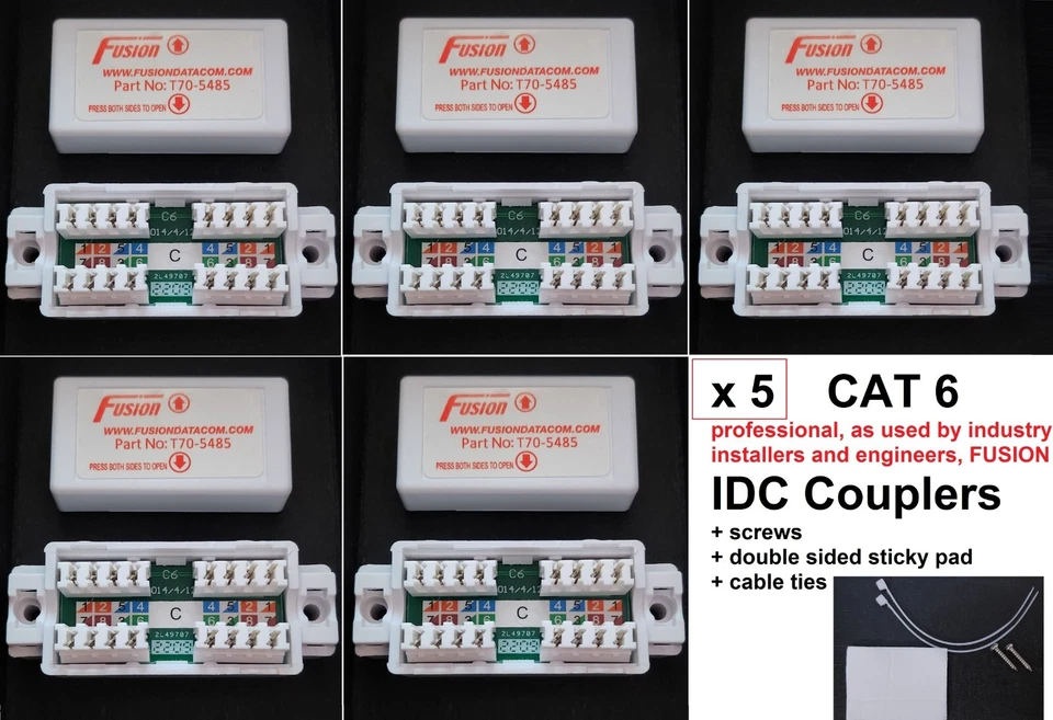 5 x CAT6 Cat5e IDC 4 Pair / 8 Way Junction Box Inline Coupler Fusion SM315 Cat 6