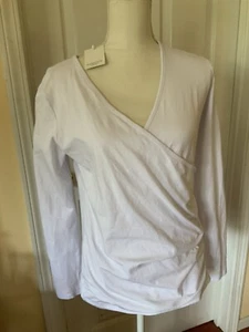 MANGOPOP XL Neu mit Etikett weiß sehr dehnbar Oberteil Langarm gerafft vorne V-Ausschnitt - Bild 1 von 5