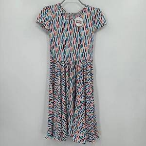 Dot Dot Smile Girl's Cap Sleeve Dress sz 11 Short Sleeve White/Colorful Dashes - Picture 1 of 5