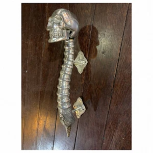 Large SKULL handle DOOR PULL spine 100% BRASS silver plated 13 " long grab B - Picture 1 of 8
