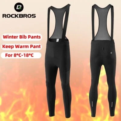 ROCKBROS Unisex Winter Bib Pants MTB Road Riding Fleece Long Trousers Stay warm - Image 1 of 4