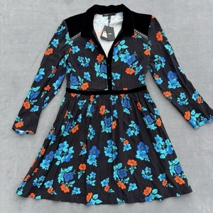 Maje Ruelli Imprime Black Mini Dress Womens Size 2 Blue Orange Floral NWT - Picture 1 of 24
