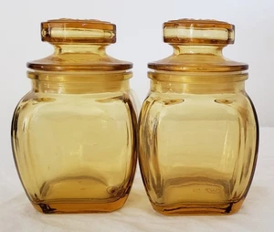 VINTAGE WEATON AMBER GLASS JARS W/ LIDS - Picture 1 of 5