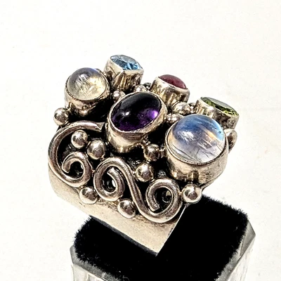 Mascha Designer Sterling Silver 925 Multi Gem Ring size 8 - Image 1 of 4