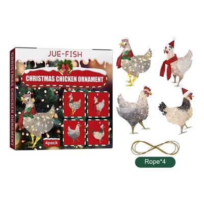 Juego de colgantes de pollo bufanda de Navidad - Decoraciones navideñas de madera para el hogar, fiesta Foto 1 de 4