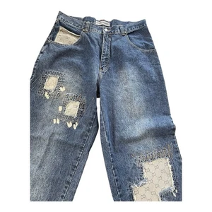 Vintage DTEK Jeans Mens 36x33(actual )Blue Baggy Patch Distressed - Picture 1 of 12