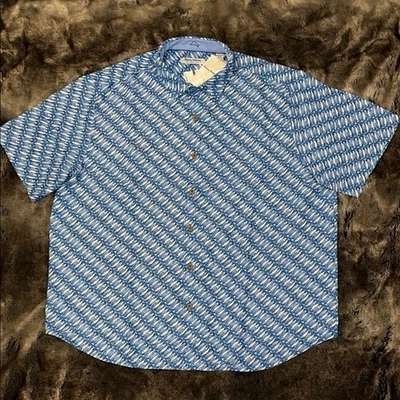 Tommy Bahama Shirt Men's 2XL Big Blue Fish Print Button Up Island Zone $138 - Image 1 of 4
