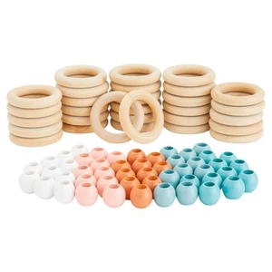 Wood Beads and Wooden Rings for Macrame DIY Crafts 80 Pieces - Picture 1 of 7