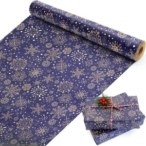Christmas Wrapping Paper Roll, Navy Blue and Brown Kraft Gift Wrapping Paper Jum - Picture 1 of 12