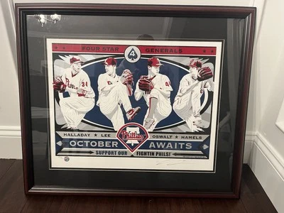 Philadelphia Phillies Enmarcado Chris Speakman Cuatro Estrellas Generales Halladay Hamels Foto 1 de 4