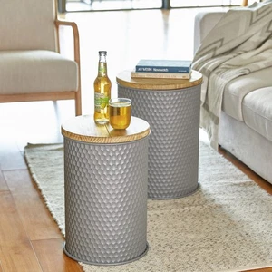 Rustic Storage Ottoman Seat Stool, Farmhouse Nesting Table, Galvanized Barrel - Picture 1 of 9