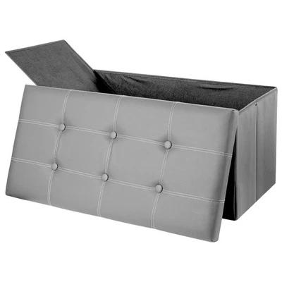 Banco otomano de almacenamiento plegable de 30" capacidad 110L cuero PU reposapiés taburete cubo Foto 1 de 4