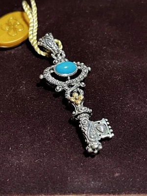 BARBARA BIXBY SS 18K Oro Turquesa Flor Corazón Llave Colgante Potenciador Bolsa Nuevo con Etiquetas Foto 1 de 4
