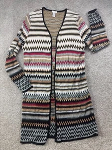 Chico's Open Sweater Duster Women's 2 L Multi Color Chevron Stripe Boho - Picture 1 of 8
