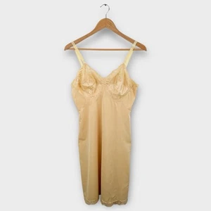 Vintage Beige Satin Slip Dress Lace Trim Lingerie 1950s 60s Size Small - Picture 1 of 4