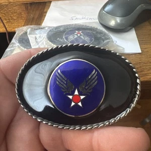 VINTAGE Old Collectible Usaf Army Aircorp Black Silver Belt Buckle - Picture 1 of 7