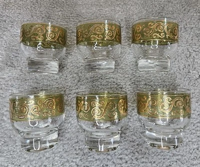 Culver Toledo Green Gold Whiskey Glass MCM Vintage Set 6 - Image 1 of 4