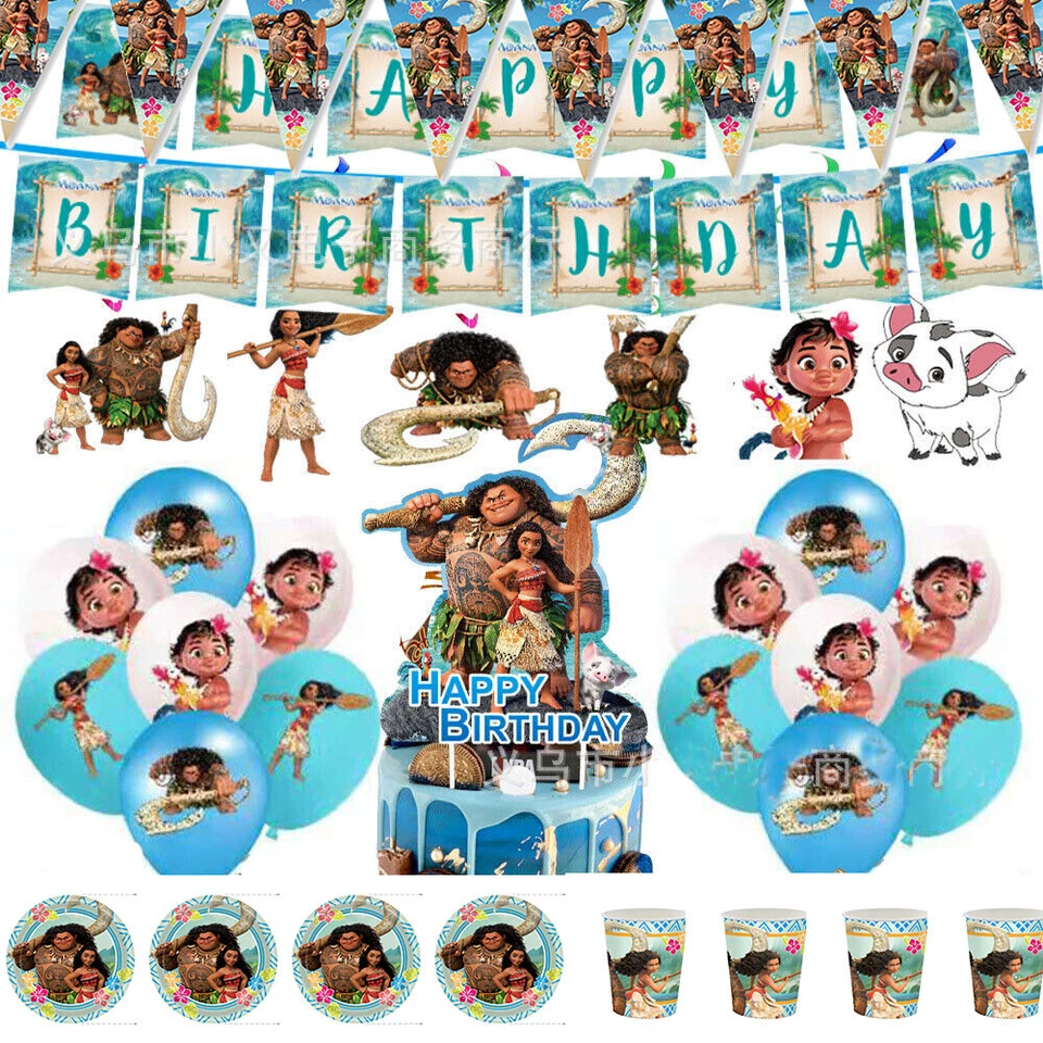 MARKENLOS Moana Niños Cumpleaños Fiesta Vajilla Plato Taza Decoración Banner Globos
