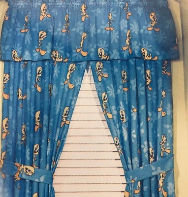 "Cortinas de bolsillo de varilla Looney Tunes patrón floral piolín 82x63"" vintage" Foto 1 de 4