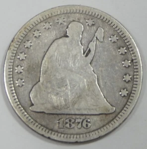 1876 Sitzende Freiheit Viertel Feinsilber 25c - Bild 1 von 4